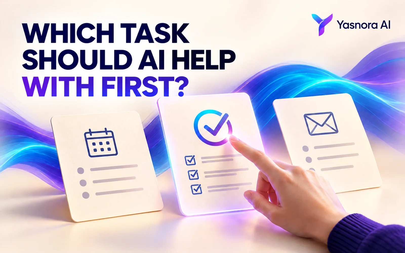 Yasnora AI: three routine-task cards with one selected for a first pilot
